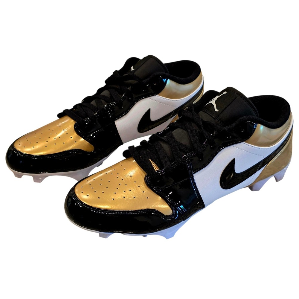 Nike Jordan 1 Low TD Football Cleat Metallic Gold Black White FJ6245-701 Size 15